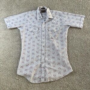 Vintage Sheplers Shirt Mens Medium White Floral Pearl Snap Western Top